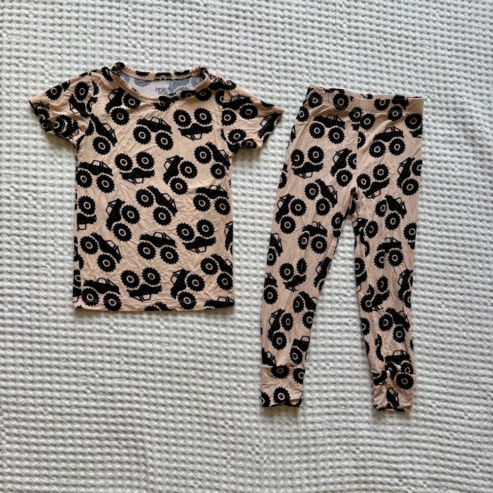 Birdie Bean 2T Monster Truck Bamboo Pajama Set Tan Black